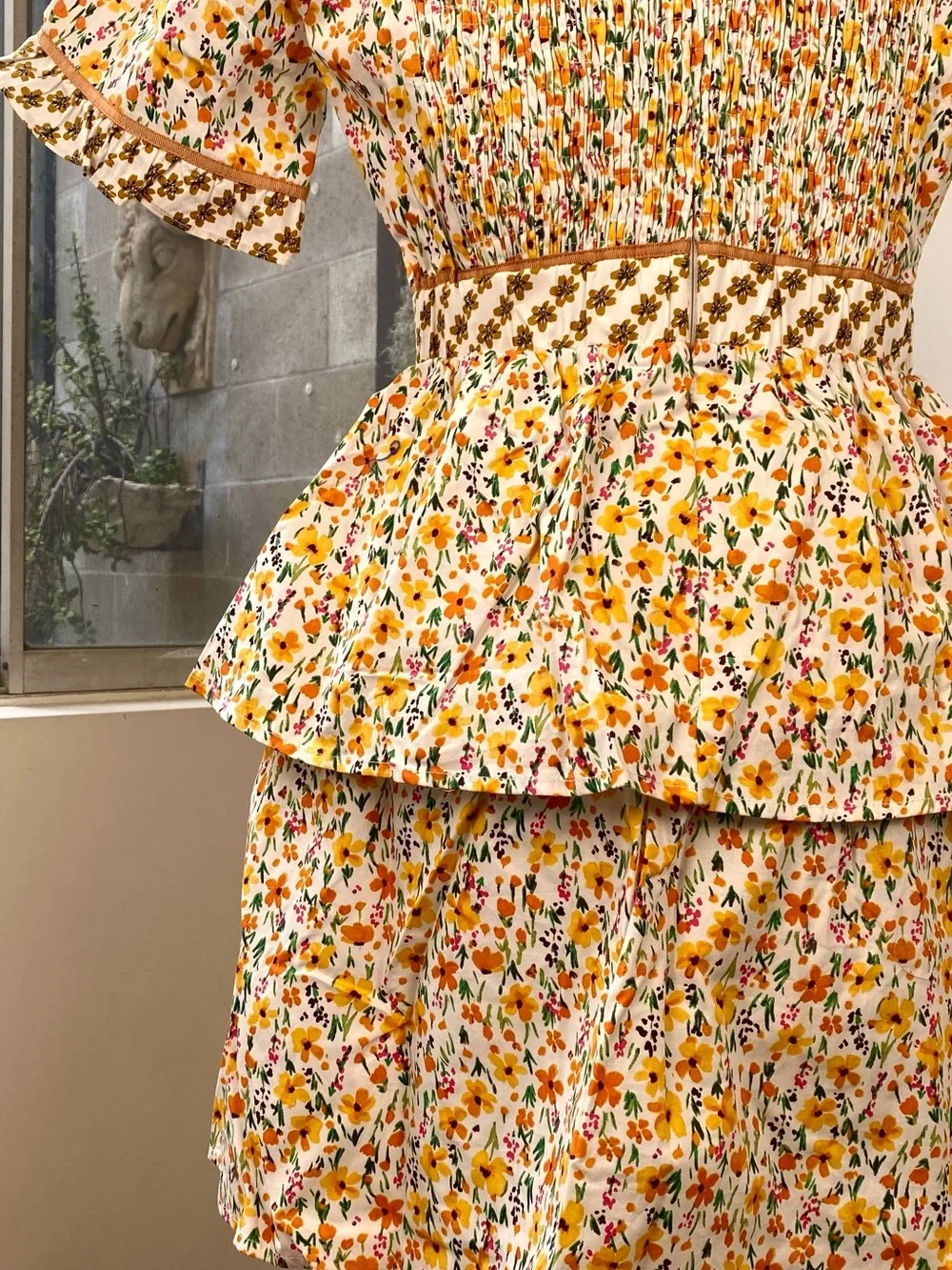 Lost + Wander NWT Spring Sunrise Yellow Multi Floral Tiered Mini Dress, Size M - Picture 10 of 12
